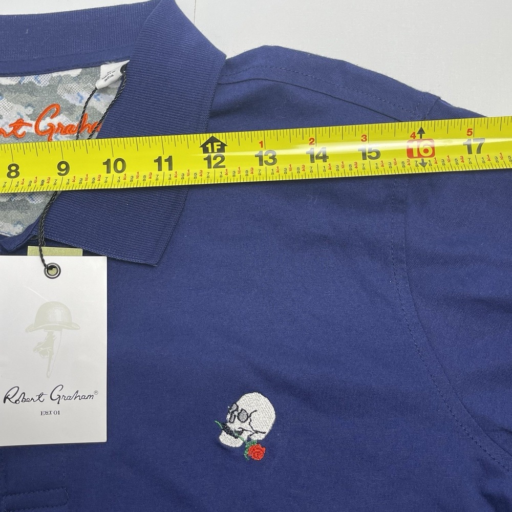 Robert Graham Men's Small Skull Rose Polo Navy Blue Classic Fit Short Sleeve NEW - Picture 11 of 13
